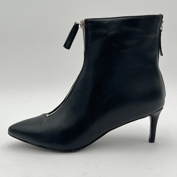 XYD Black Front Rear Double Zips Pointed Toe Low Thin Heel Ankle Boot Dressy - Picture 2 of 6